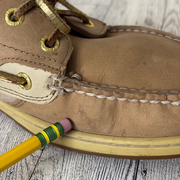 Sperry Top Sider Women's 9.5 M Boat Shoes Tan Leather Lace Up Slip On Moccasins - Picture 7 of 9